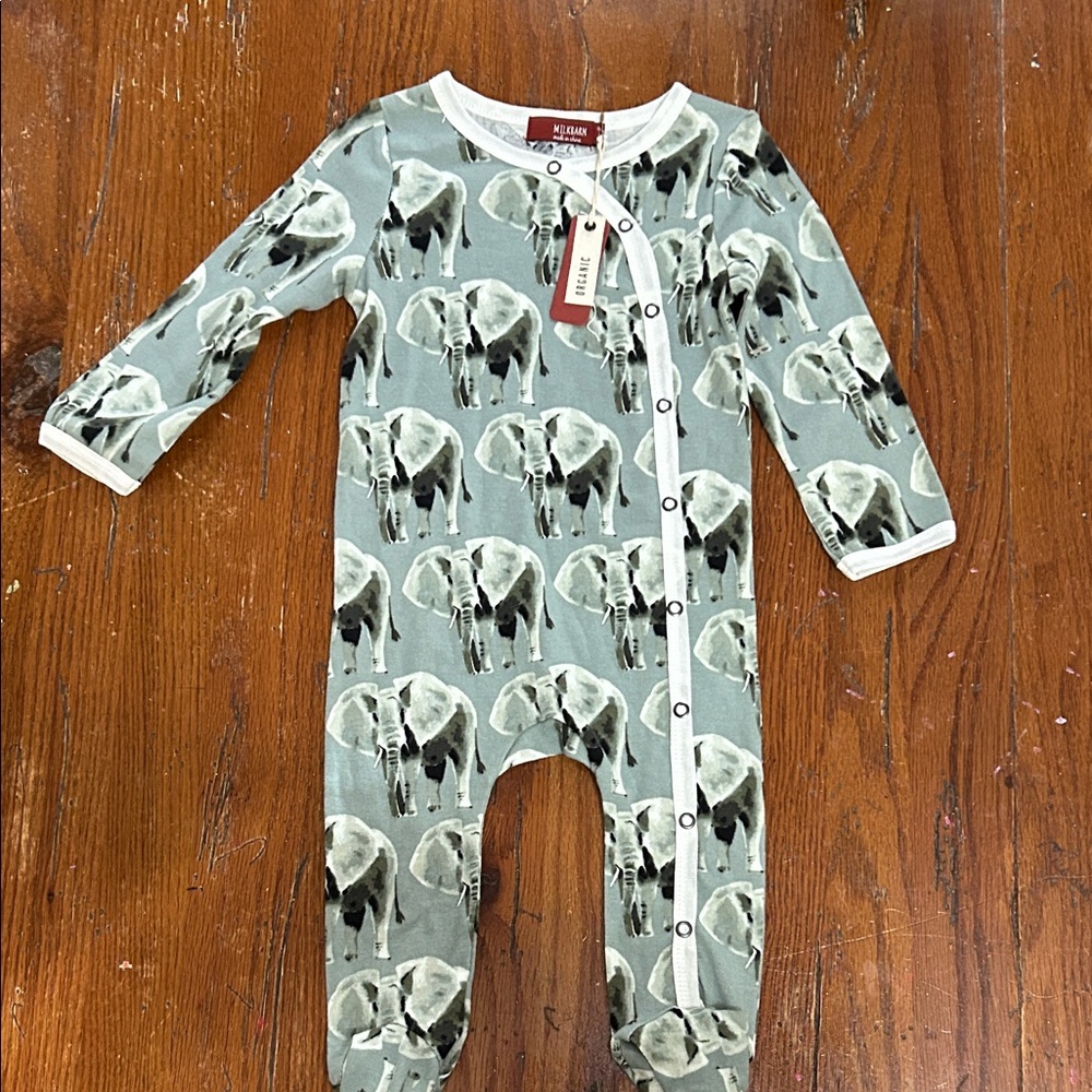 Milkbarn Green Elephant Print Kids Footie